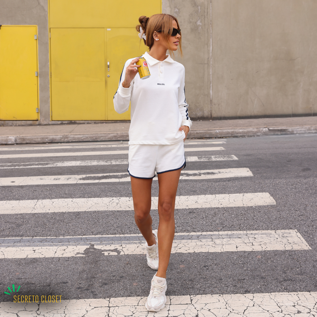 Conjunto Blusa e Short Moletinho Francisca Off White