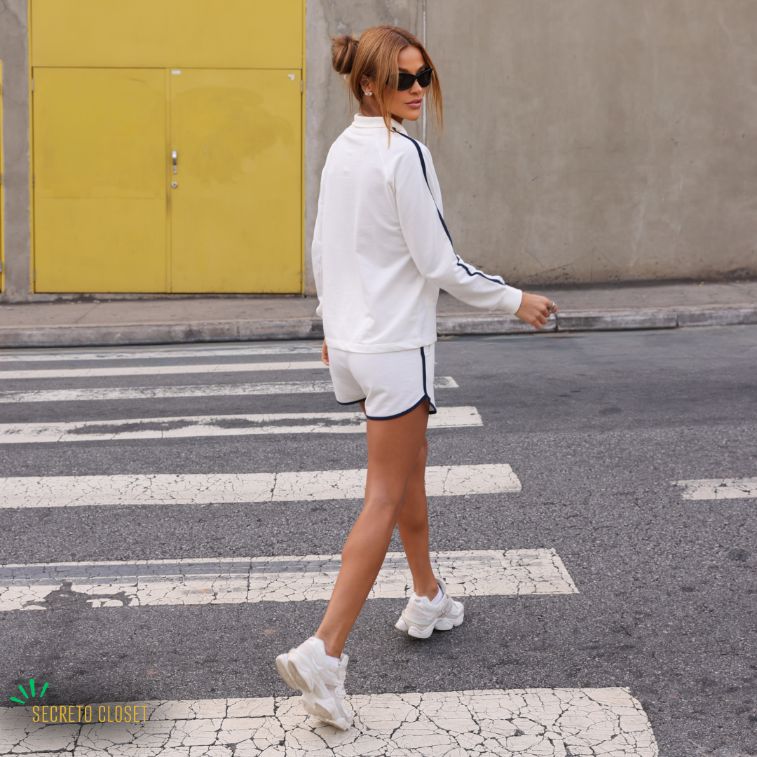 Conjunto Blusa e Short Moletinho Francisca Off White