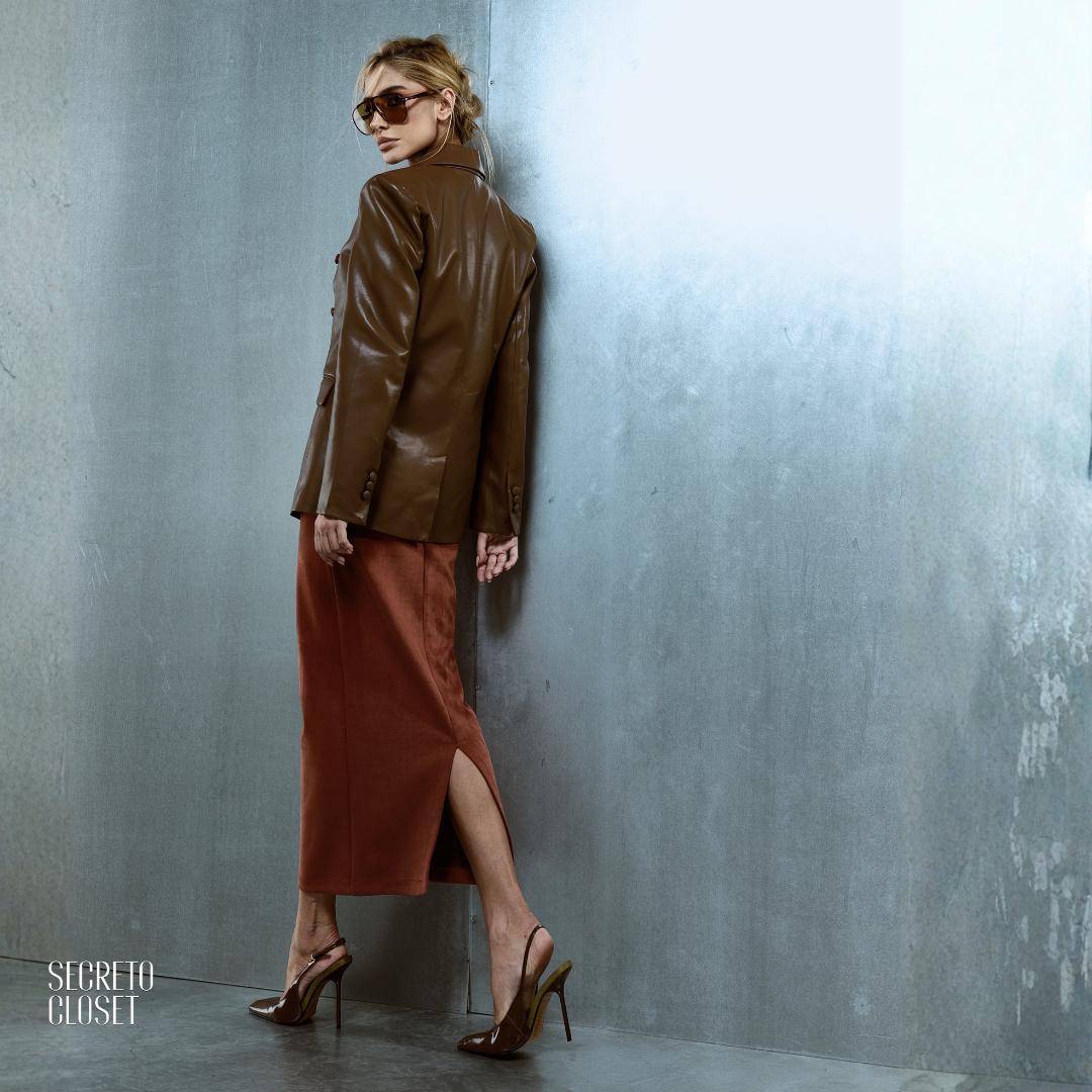 Saia Lápis Suede Valentina Camel