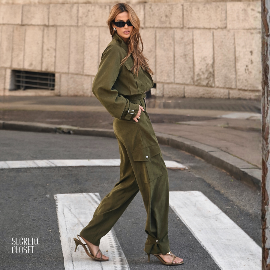 Calça Cargo Cupro Helene Verde Militar