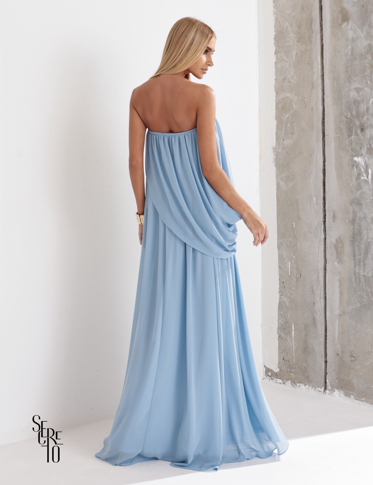Vestido Longo Drapeado Fabiana Azul Serenity