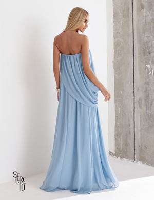 Vestido Longo Drapeado Fabiana Azul Serenity