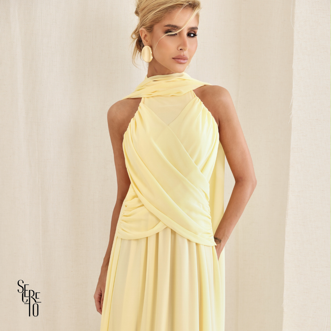 Vestido Longo Cruzado Capa Ottavia Camomila