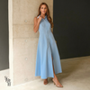 Vestido Longo Alfaiataria com Gola e Botões Roze Azul