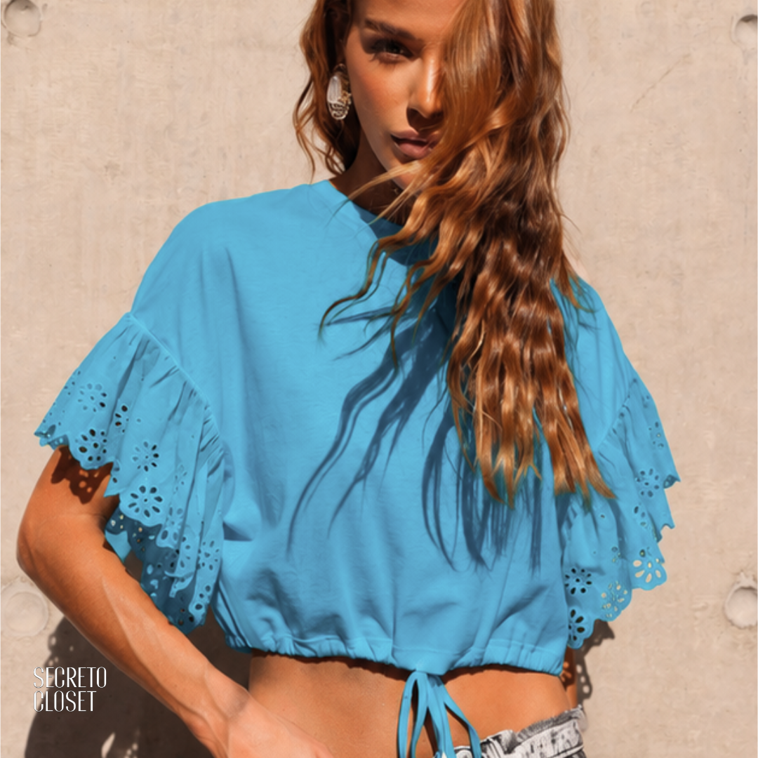 Blusa Manga Laise Marlene Azul