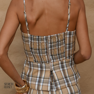 Conjunto Regata e Calça Xadrez Lorena Bege