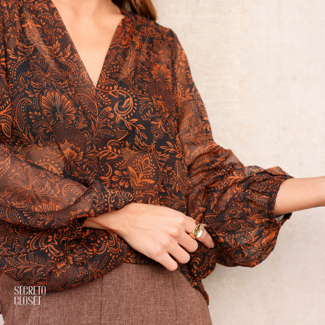 Blusa Estampada Amelia Marrom