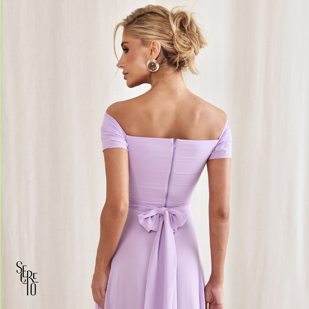 Vestido Longo Drapeado Com Faixa Zelia Lilás
