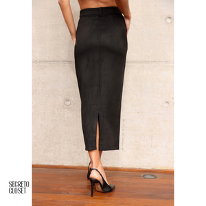 Saia Lápis Suede Valentina Preto