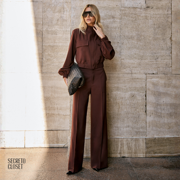 Conjunto Bomber e Calça Alfaiataria Mikaela Café