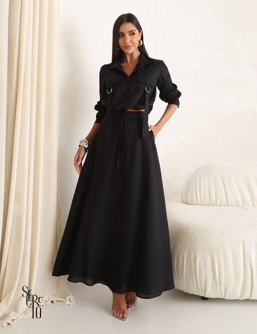 Conjunto Camisa e Saia Linho Giovanna Preto