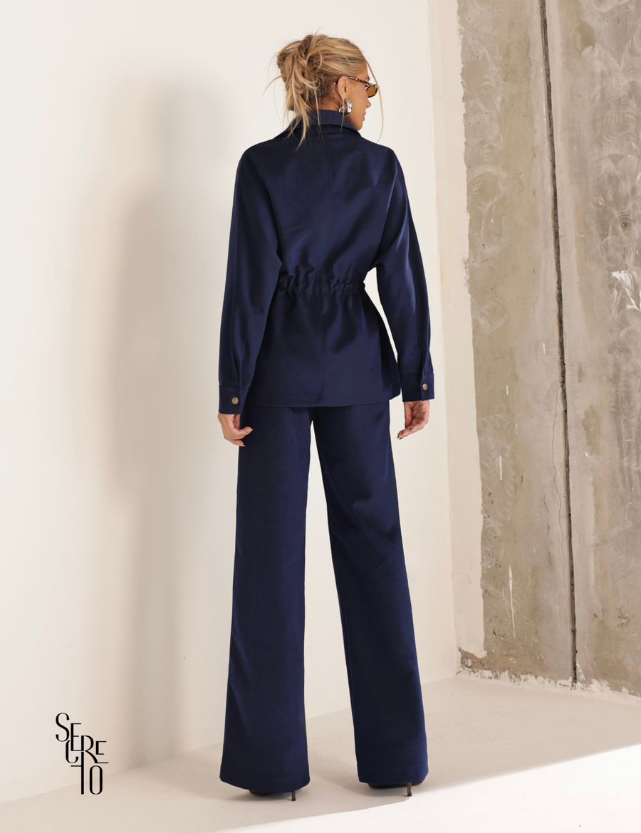 Conjunto Casaco e Calça Aveludado Helen Azul Marinho