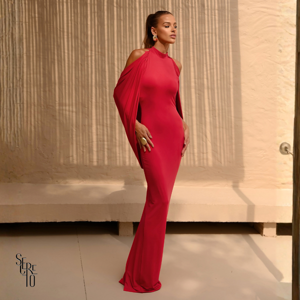Vestido Longo Capa Estella Vermelho