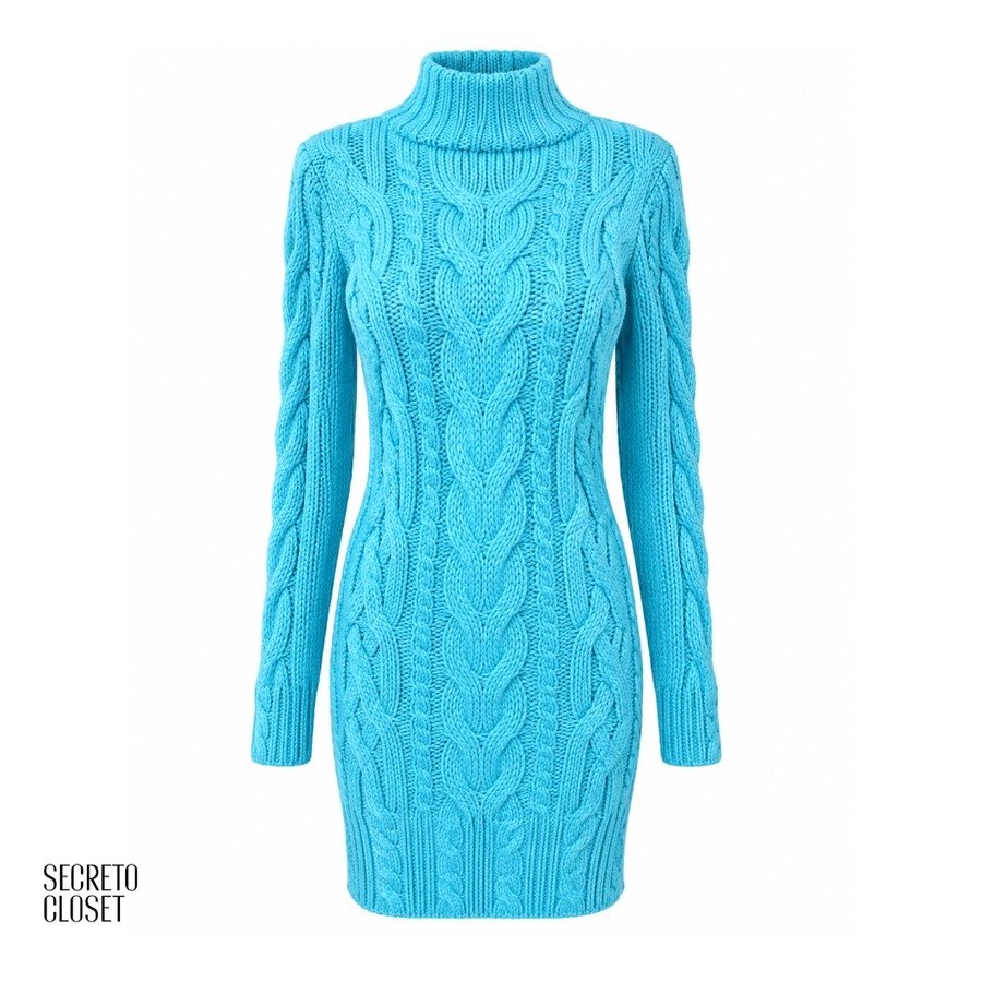 Vestido Curto Tricô Freya Azul Serenity