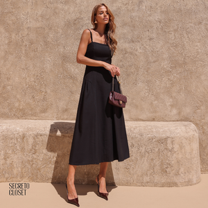 Vestido Midi Detalhe Alça Ingrid Preto