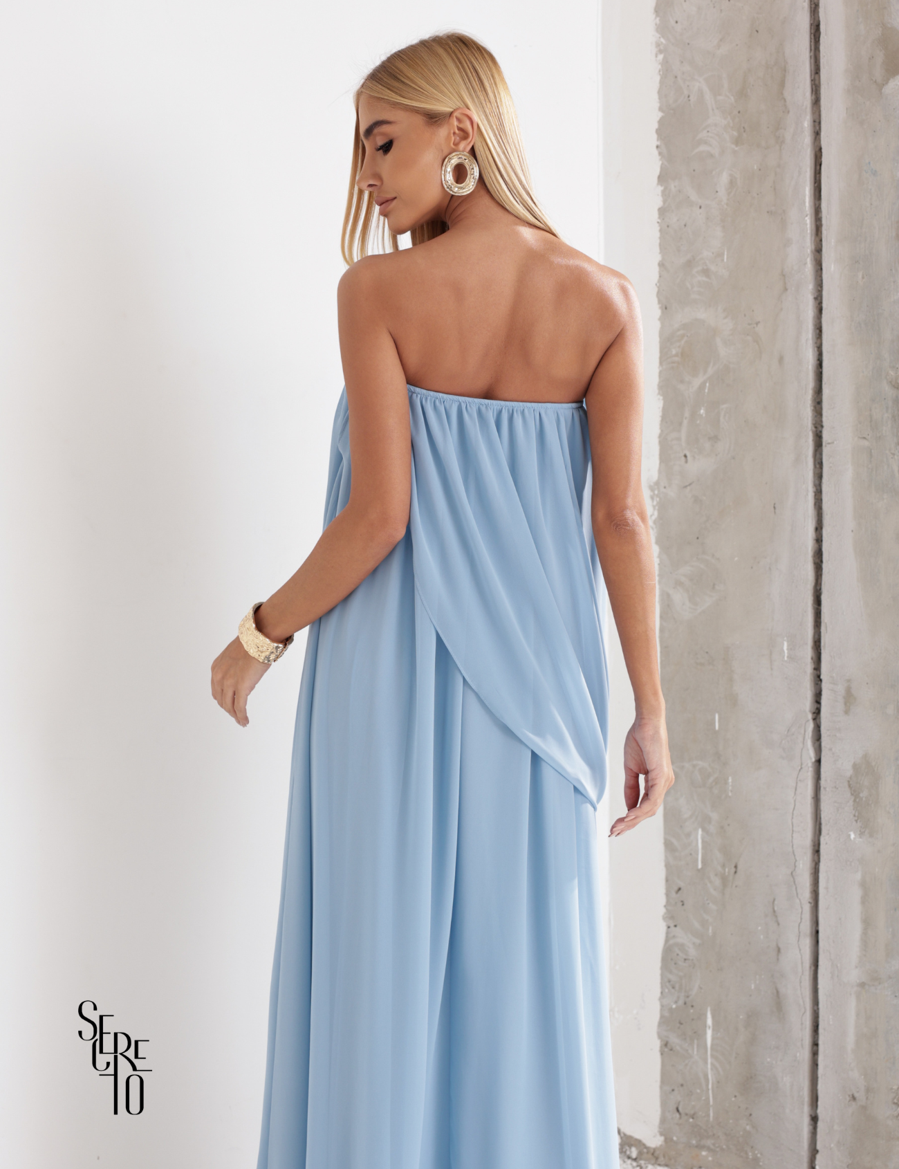 Vestido Longo Drapeado Fabiana Azul Serenity