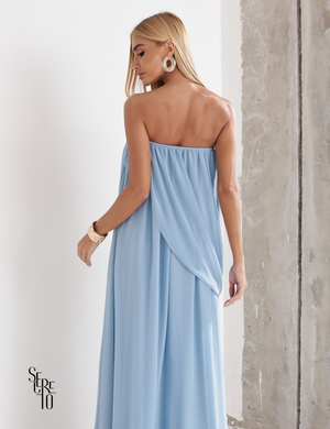 Vestido Longo Drapeado Fabiana Azul Serenity