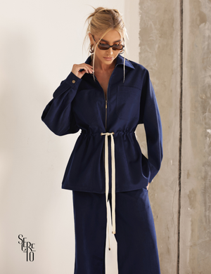 Conjunto Casaco e Calça Aveludado Helen Azul Marinho