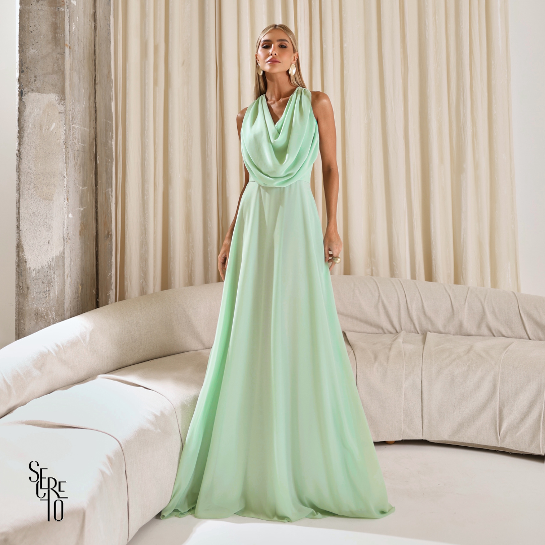 Vestido Longo Gola Boba Yelena Verde Menta