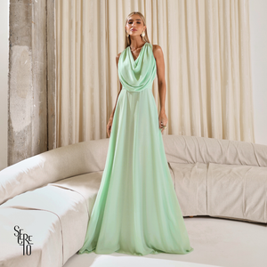 Vestido Longo Gola Boba Yelena Verde Menta