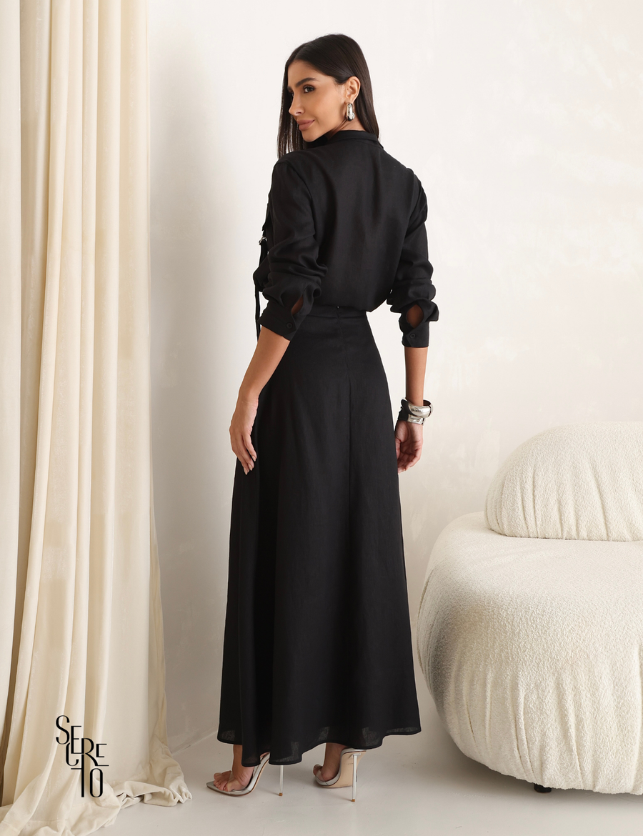 Conjunto Camisa e Saia Linho Giovanna Preto