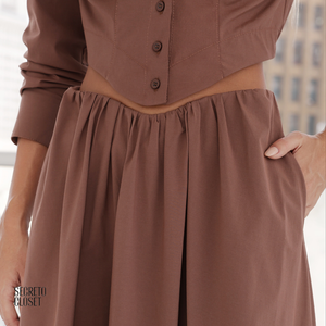 Conjunto Camisa e Saia Evasê Allana Marrom