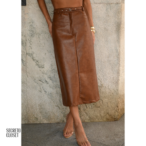 Saia Midi Croco Yasmin Marrom
