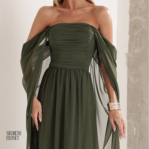 Vestido Longo Tqc Cauda Moana Verde Militar