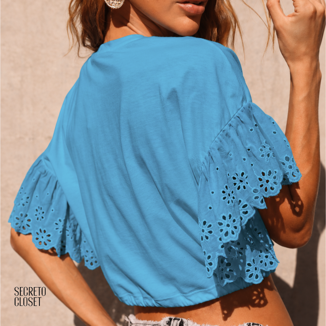Blusa Manga Laise Marlene Azul