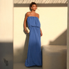 Vestido Longo Blusê Drapeado Hellena Azul Ocean