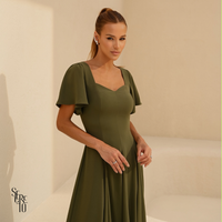 Vestido Longo Manga Sino Julia Verde Oliva