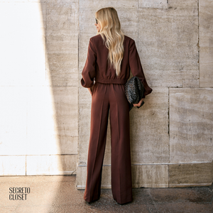 Conjunto Bomber e Calça Alfaiataria Mikaela Café