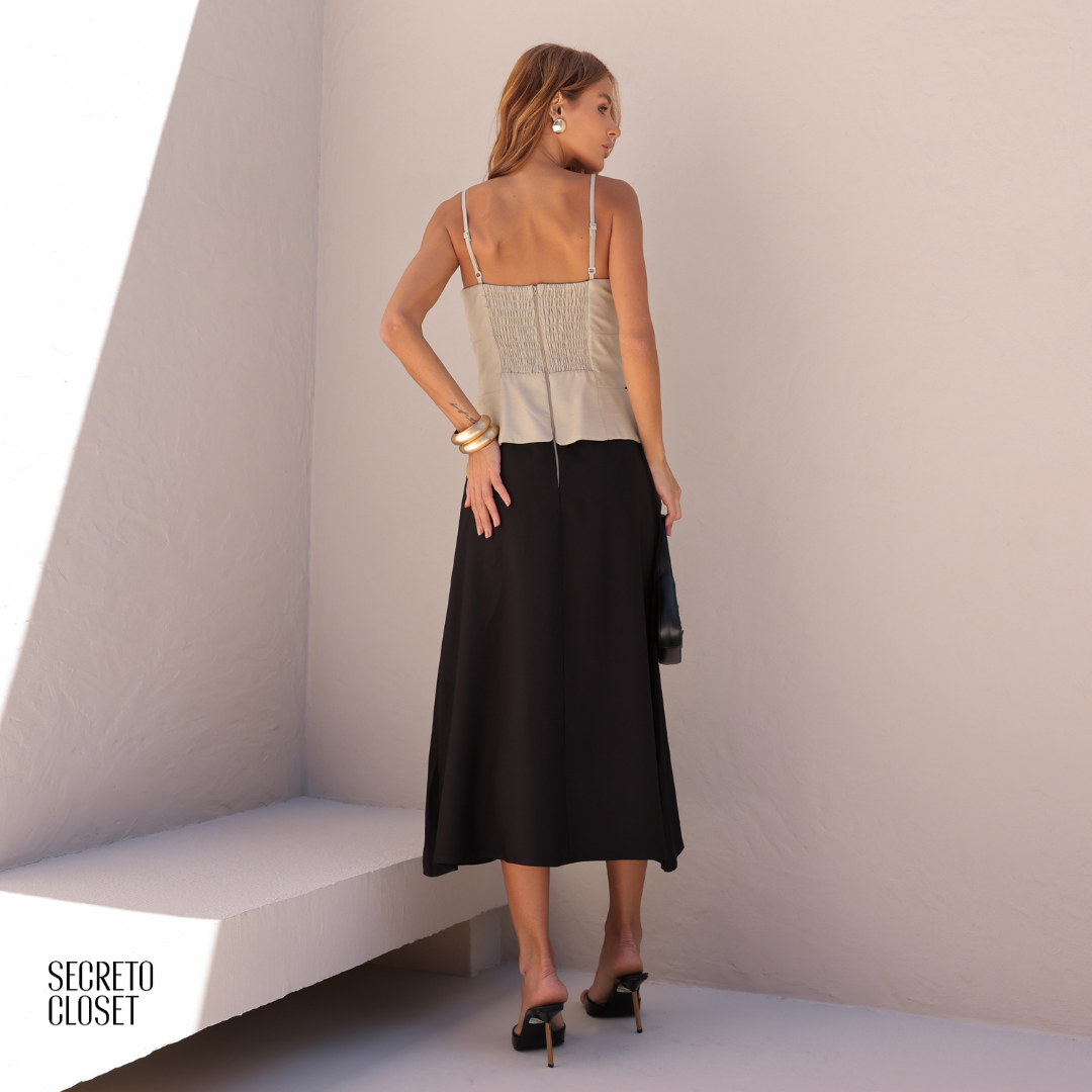 Vestido Midi Bicolor Vanessa Verde