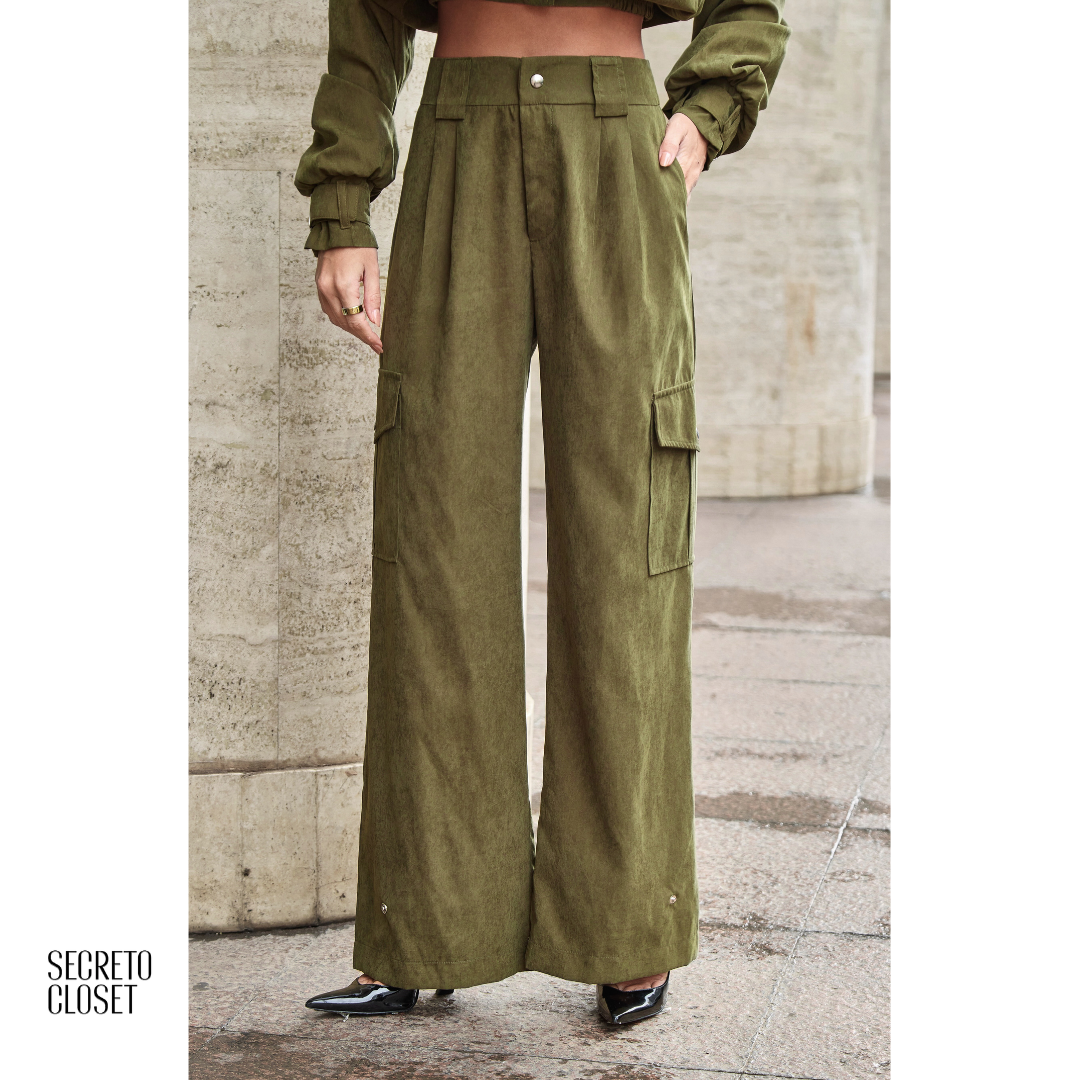 Calça Cargo Cupro Helene Verde Militar