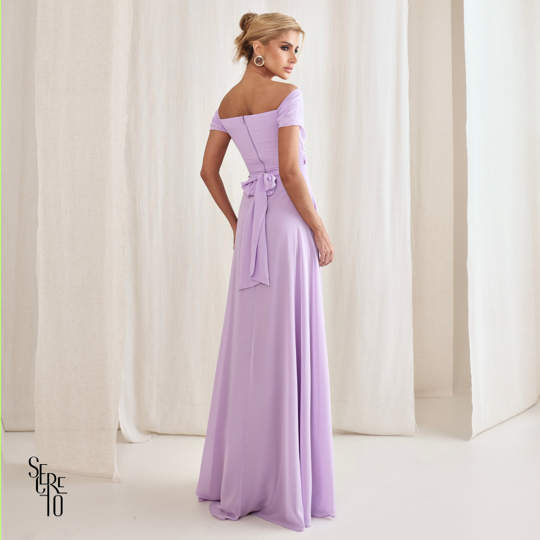 Vestido Longo Drapeado Com Faixa Zelia Lilás