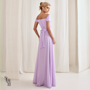 Vestido Longo Drapeado Com Faixa Zelia Lilás