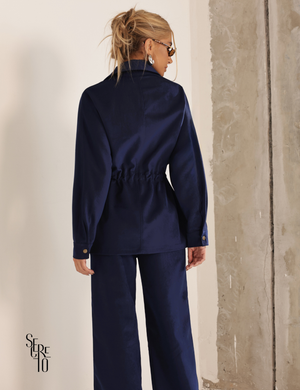Conjunto Casaco e Calça Aveludado Helen Azul Marinho