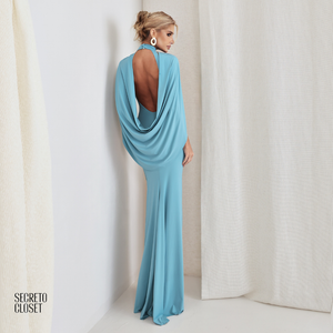 Vestido Longo Capa Chloe Azul Sky