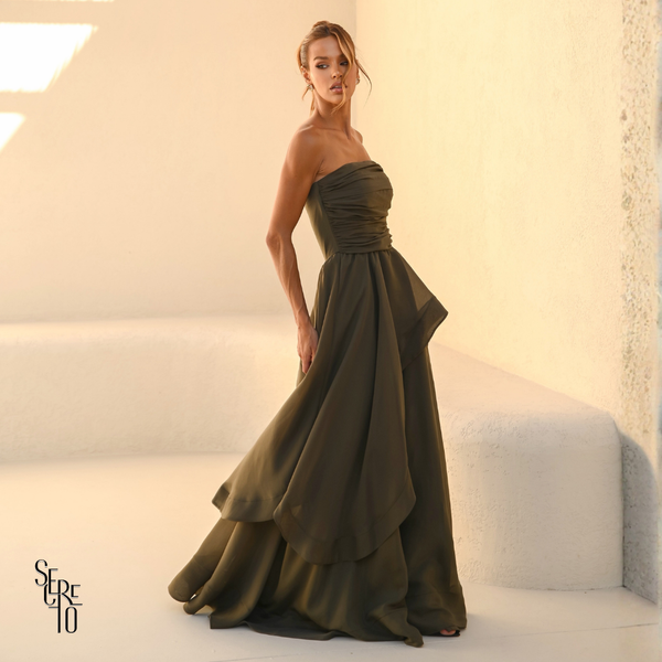 Vestido Longo Assimétrica Liora Verde Militar