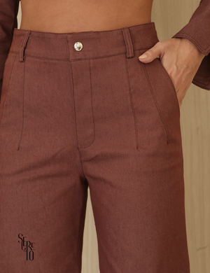 Conjunto Casaqueto e Calça Sarja Rafaela Marrom