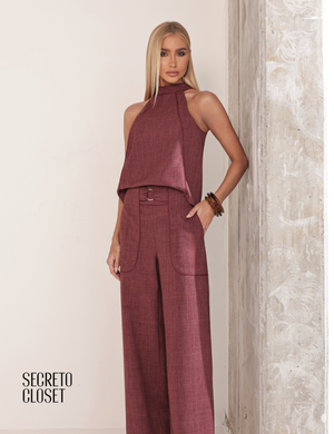 Conjunto Blusa e Calça Viés Dana Terracota