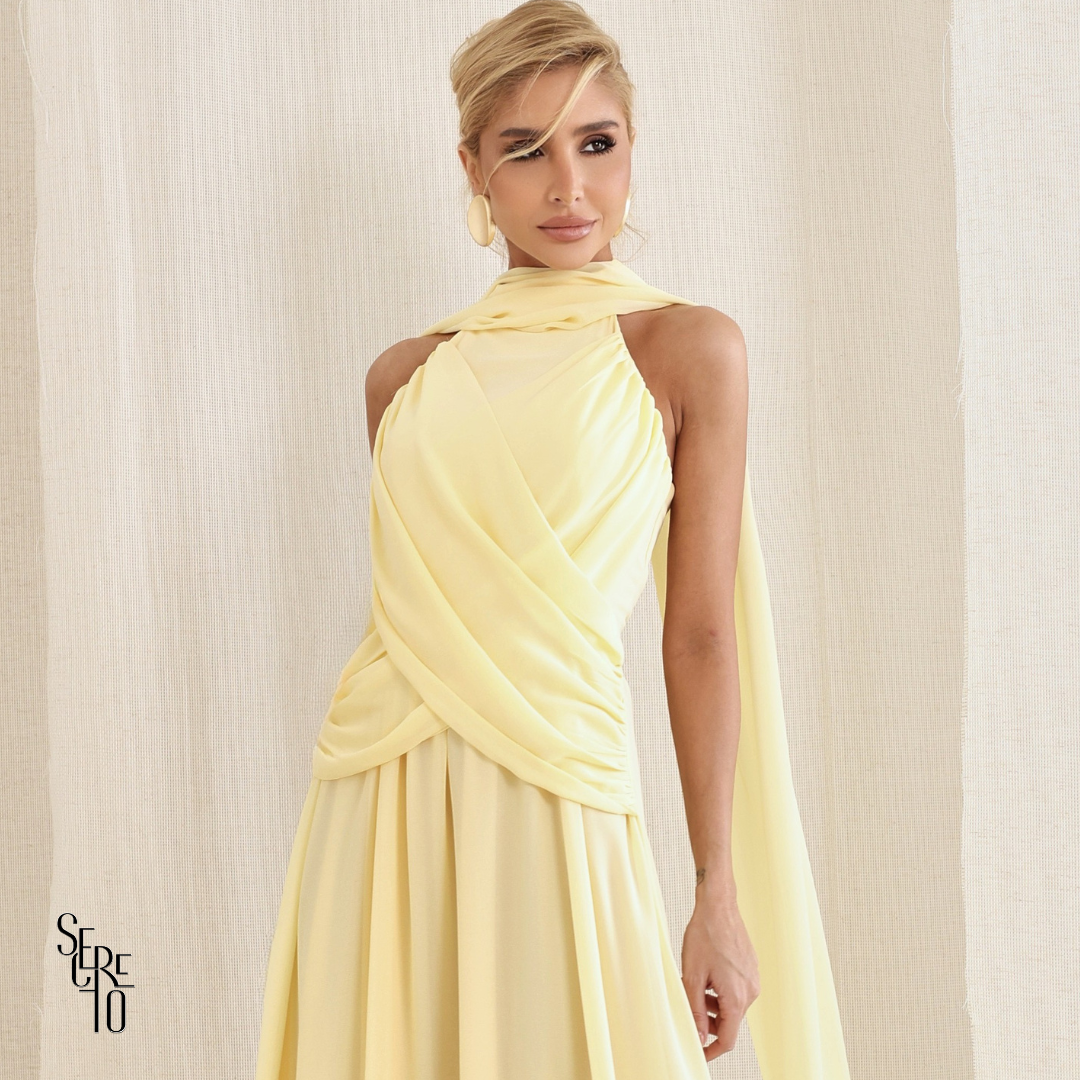 Vestido Longo Cruzado Capa Ottavia Camomila