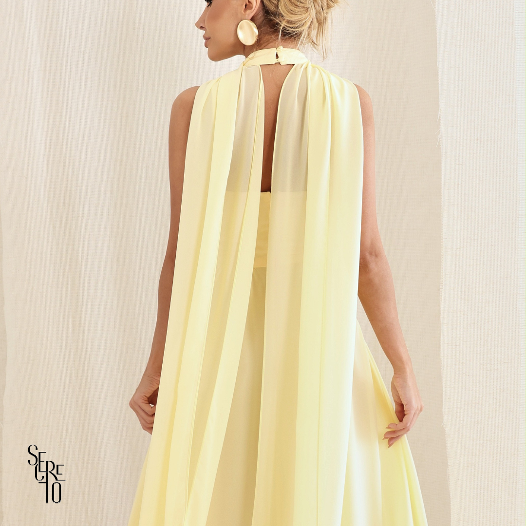 Vestido Longo Cruzado Capa Ottavia Camomila