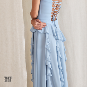 Vestido Longo Babados Eleonore Azul Serenity