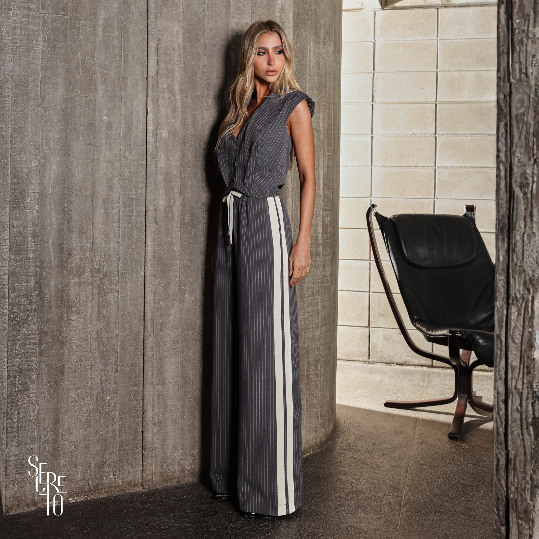 Conjunto Alfaiataria Risca de Giz Thalita Cinza