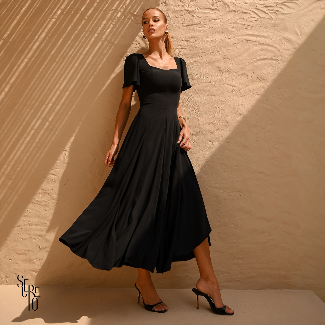 Vestido Longo Manga Sino Julia Preto