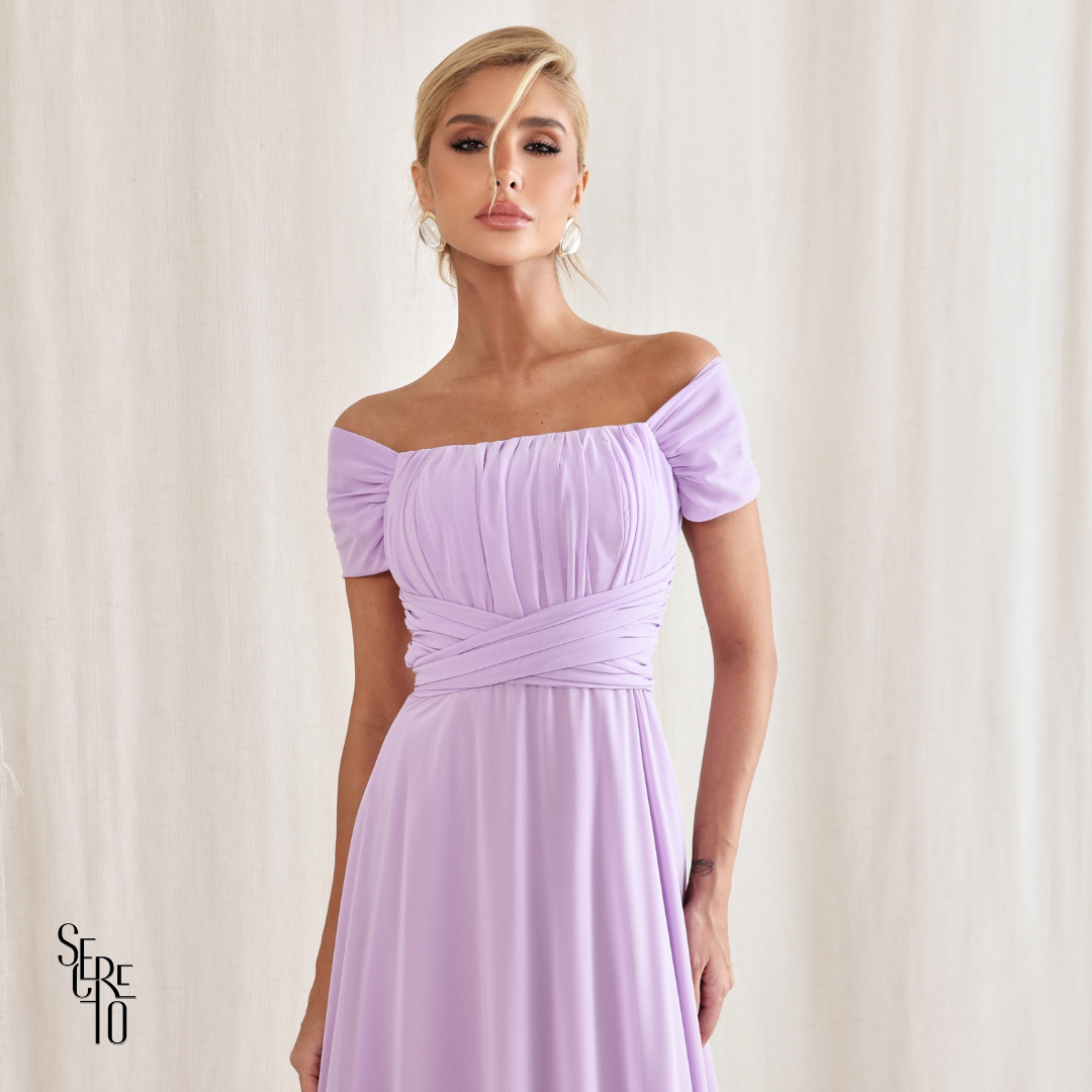 Vestido Longo Drapeado Com Faixa Zelia Lilás