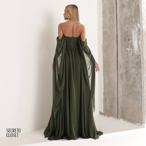 Vestido Longo Tqc Cauda Moana Verde Militar