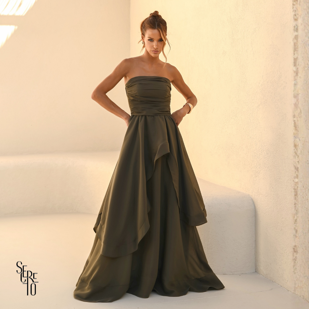 Vestido Longo Assimétrica Liora Verde Militar