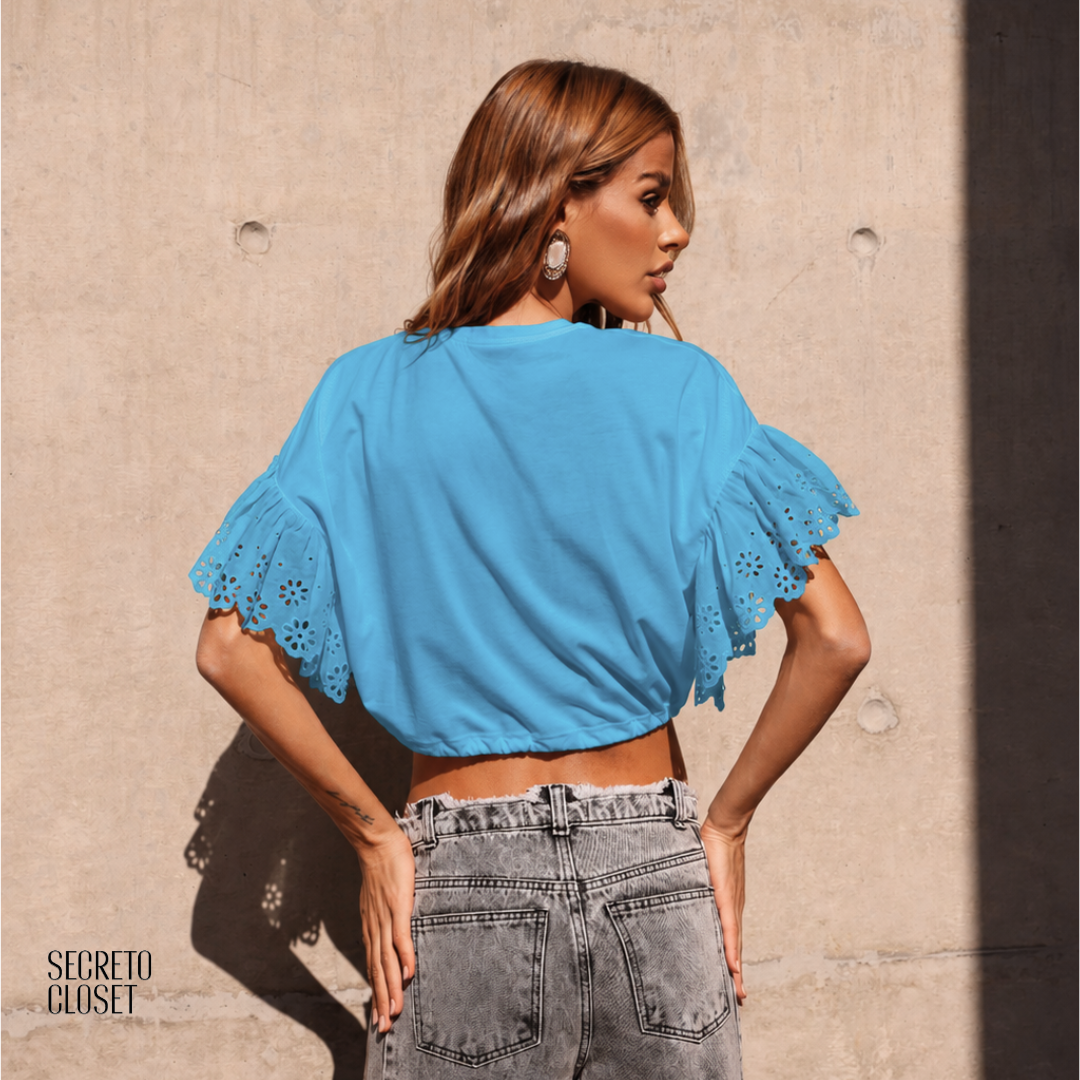 Blusa Manga Laise Marlene Azul